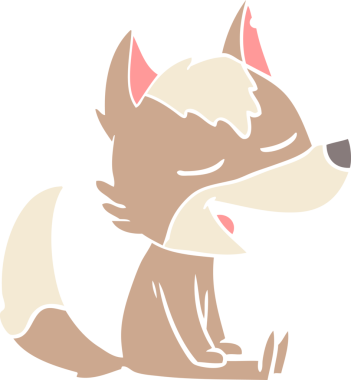 Bir insan tarafından çizilmiş düz renkli çizgi film kurt gülüşü