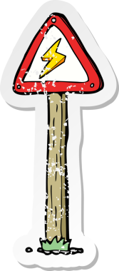 Bir insan tarafından çizilmiş elektriksel uyarı levhasının gerilimli retro çıkartması.