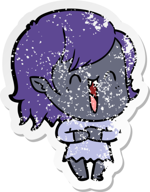 Bir insan tarafından çizilmiş mutlu vampir kız çizgi filminin kederli çıkartması.