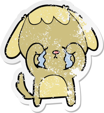 Bir insan tarafından çizilmiş ağlayan bir köpeğin sıkıntılı çıkartması.