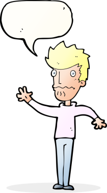 Çizgi filmdeki endişeli adam bir insan tarafından çizilmiş konuşma balonuyla uzanıyor.