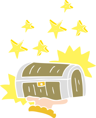 Bir insan tarafından çizilmiş hazine sandığının düz renk çizimi