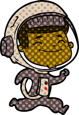 Bir insan tarafından çizilmiş mutlu astronot çizgi filmi.