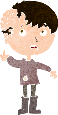 Bir insan tarafından çizilmiş kafasında büyüme olan çizgi film çocuğu.