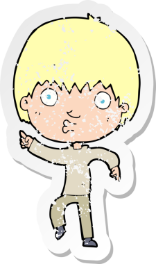 Bir insan tarafından çizilen ve etkilenen bir çizgi filmin gerilimli retro yapıştırması.