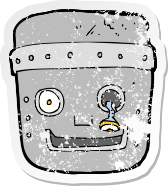 Bir insan tarafından çizilmiş robot kafanın gerilimli retro yapıştırması