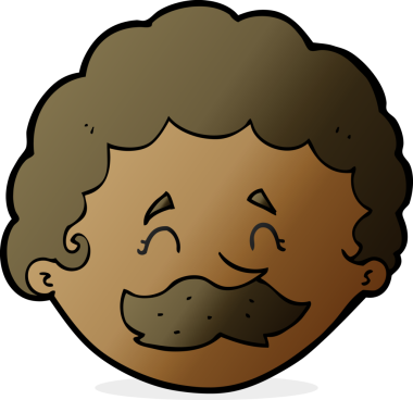 Bir insan tarafından çizilmiş bıyıklı bir çizgi film adamı.