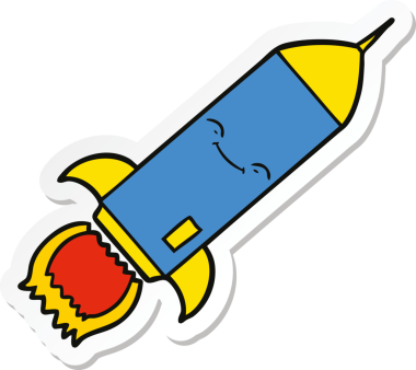 Bir insan tarafından çizilmiş bir roketin çıkartması.