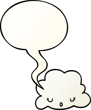 Tatlı çizgi film bulutu, konuşma baloncuğu, bir insan tarafından çizilmiş düzgün bir gradyan stil.