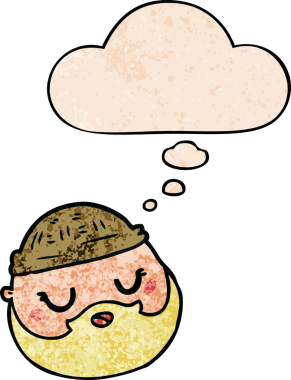 çizgi film erkek yüzü sakallı ve insan tarafından çizilmiş grunge desenli düşünce baloncuklu.