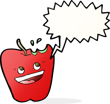 Bir insan tarafından çizilmiş mutlu elma karikatürü.