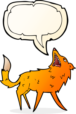 Bir insan tarafından çizilmiş konuşma baloncuğuyla tilki kapan çizgi film