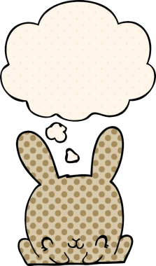 Çizgi roman tarzında bir insan tarafından çizilmiş düşünce kabarcığı olan çizgi film tavşanı.