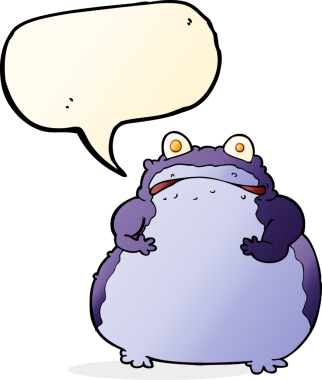 Bir insan tarafından çizilmiş konuşma balonlu şişman kurbağa.