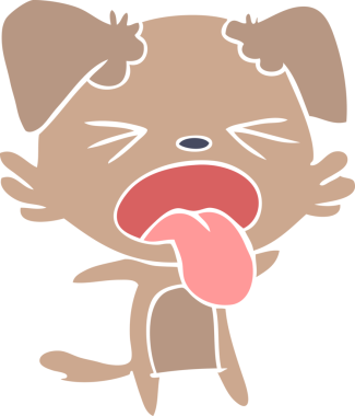 Düz renkli çizgi film. Bir insan tarafından çizilmiş iğrenç bir köpek.