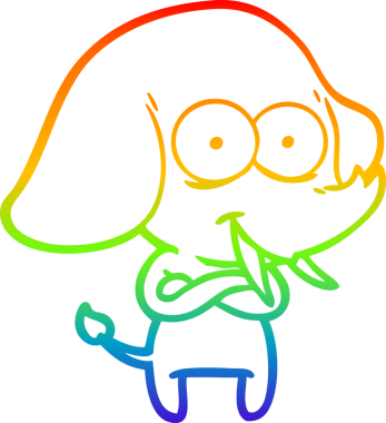 Gökkuşağı gradyanı çizimi bir insan tarafından çizilmiş mutlu bir filin çizimi