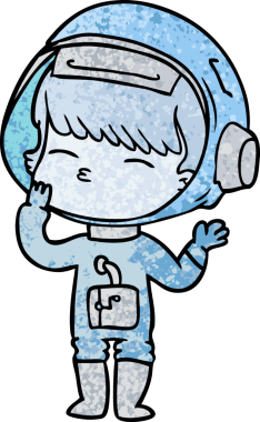 Bir insan tarafından çizilmiş meraklı astronot çizgi filmi.