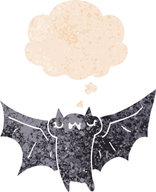 Hoş bir cadılar bayramı sopası. Düşünce baloncuğu ve grunge dertli retro desenli bir insan çizimi.