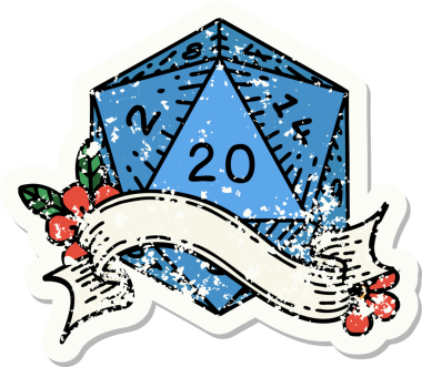 Bir insan tarafından çizilmiş 20 D20 zarının grunge çıkartması.