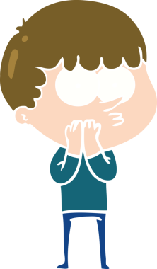 Düz renkli çizgi film meraklısı çocuk bir insan tarafından çizilmiş.