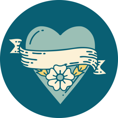 Bir insan tarafından çizilmiş kalp çiçeği ve pankartın ikonik dövme şekli