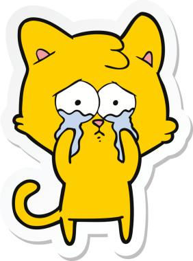 Bir insan tarafından çizilmiş ağlayan bir kedinin çıkartması.