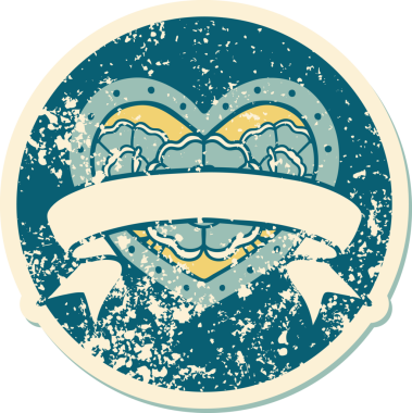 Bir insanın çizdiği çiçekli kalp ve pankartın sembolik dövmeli resmi.