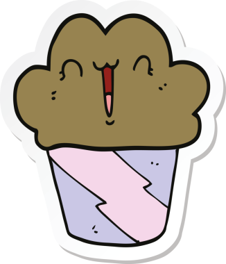 Bir insan tarafından çizilmiş karikatür kapkekinin etiketi.