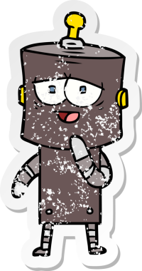 Bir insan tarafından çizilmiş karikatür robotunun sıkıntılı çıkartması.