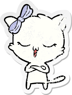 Bir insan tarafından kafasında fiyonk olan çizgi film kedisinin sıkıntılı çıkartması.