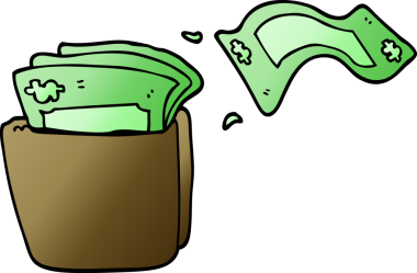 Bir insan tarafından çizilmiş para dolu karalama cüzdanı.