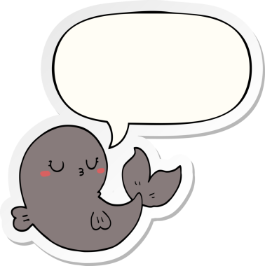 Bir insan tarafından çizilmiş konuşma balonu çıkartmalı şirin bir balina.