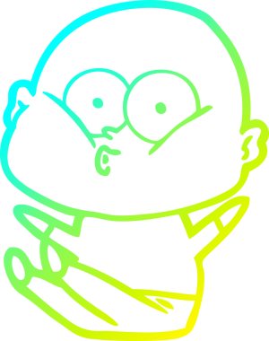 Bir insan tarafından çizilmiş, kel bir adamın soğuk çizgi çizimi.