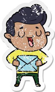 Bir insan tarafından çizilmiş mutlu bir çizgi film karakterinin sıkıntılı çıkartması.