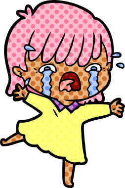 Bir insan tarafından çizilmiş ağlayan çizgi film kızı.