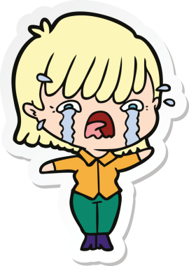 Bir insan tarafından çizilmiş ağlayan bir çizgi film kızına ait etiket.