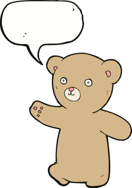 Bir insan tarafından çizilmiş konuşma balonlu oyuncak ayı.