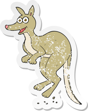 Bir insan tarafından çizilmiş karikatür kangurusunun gerilimli yapıştırması.