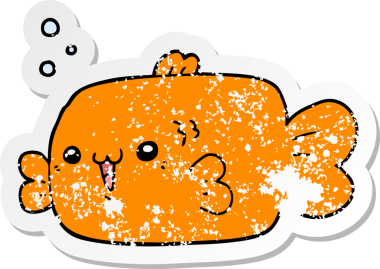 Bir insan tarafından çizilmiş karikatür balığının sıkıntılı çıkartması.