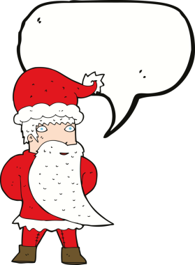 Bir insan tarafından çizilmiş konuşma balonlu Noel Baba çizgi filmi.