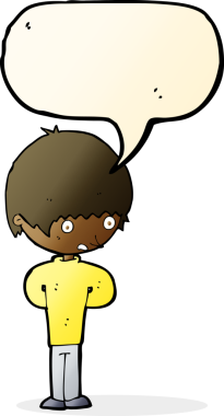 Bir insan tarafından çizilmiş konuşma balonu olan sinirli bir çocuk.