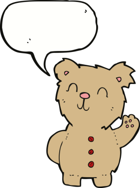 Bir insan tarafından çizilmiş konuşma balonlu oyuncak ayı.