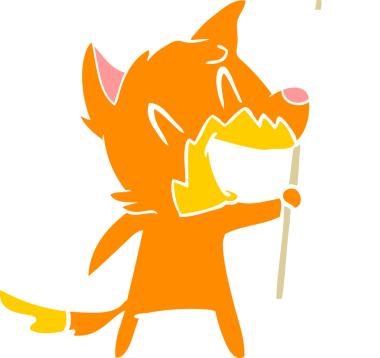 Bir insan tarafından çizilmiş gülen tilki düz renkli çizgi film.