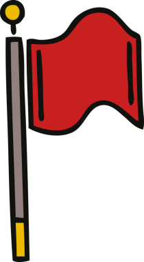 Bir insan tarafından çizilmiş kırmızı bayraklı şirin bir çizgi film.