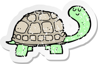 Bir insan tarafından çizilmiş mutlu kaplumbağa çizgi filminin kederli retro yapıştırması.