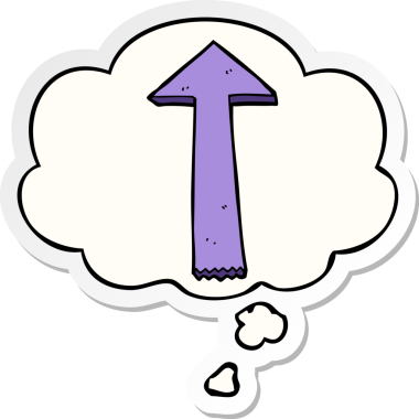 insan tarafından çizilmiş bir çıkartma olarak düşünce baloncuğu ile okları gösteren çizgi film