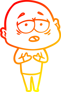 Bir insan tarafından çizilmiş, yorgun, kel bir adamın sıcak çizgi çizimi.