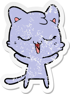 Bir insan tarafından çizilmiş mutlu çizgi film kedisinin sıkıntılı çıkartması.