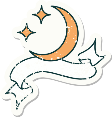 Üzerinde ay ışığı ve bir insan tarafından çizilmiş yıldızlar olan eski bir etiket.