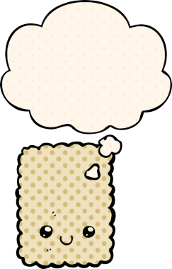 Bir insan tarafından çizilmiş, düşünce baloncuklu çizgi roman bisküvisi.